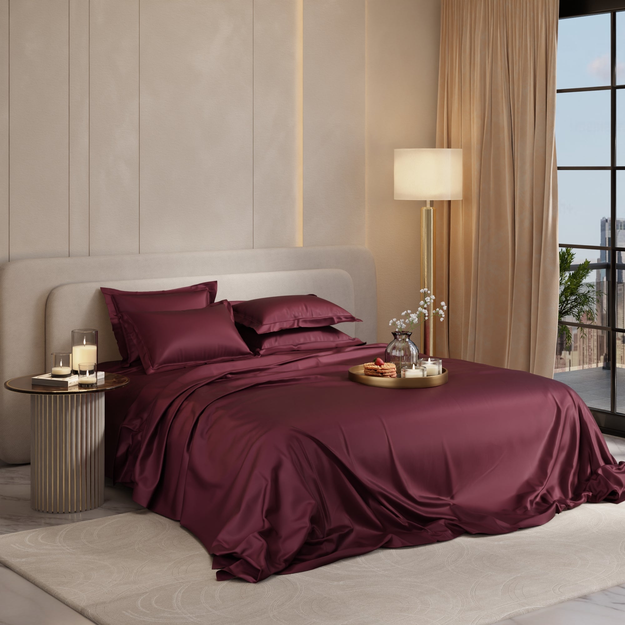 Velvet Wine Flat Bedsheet Set