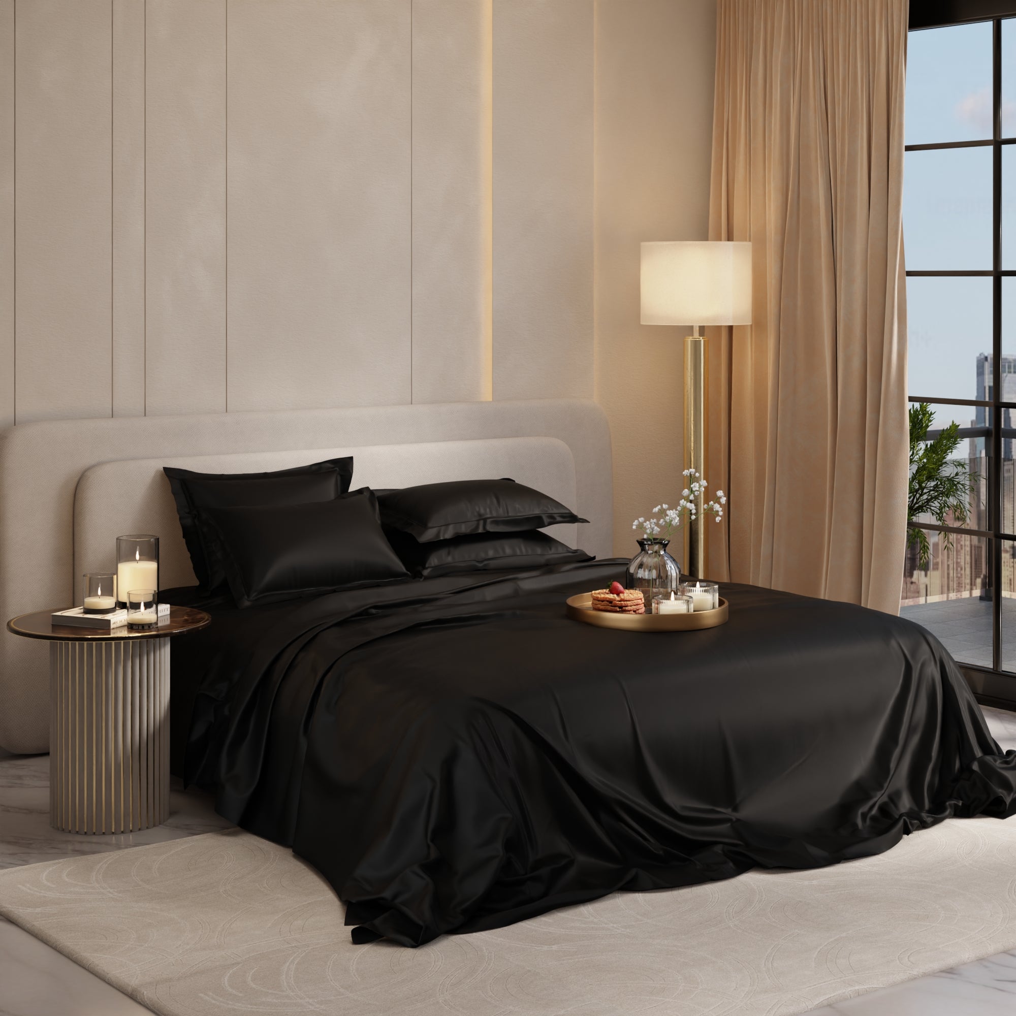 Midnight Black Flat Bedsheet Set