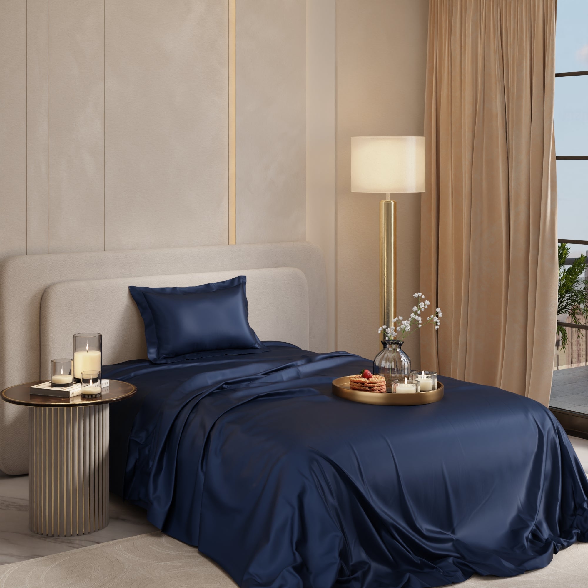 Mystique Blue Flat Bedsheet Set