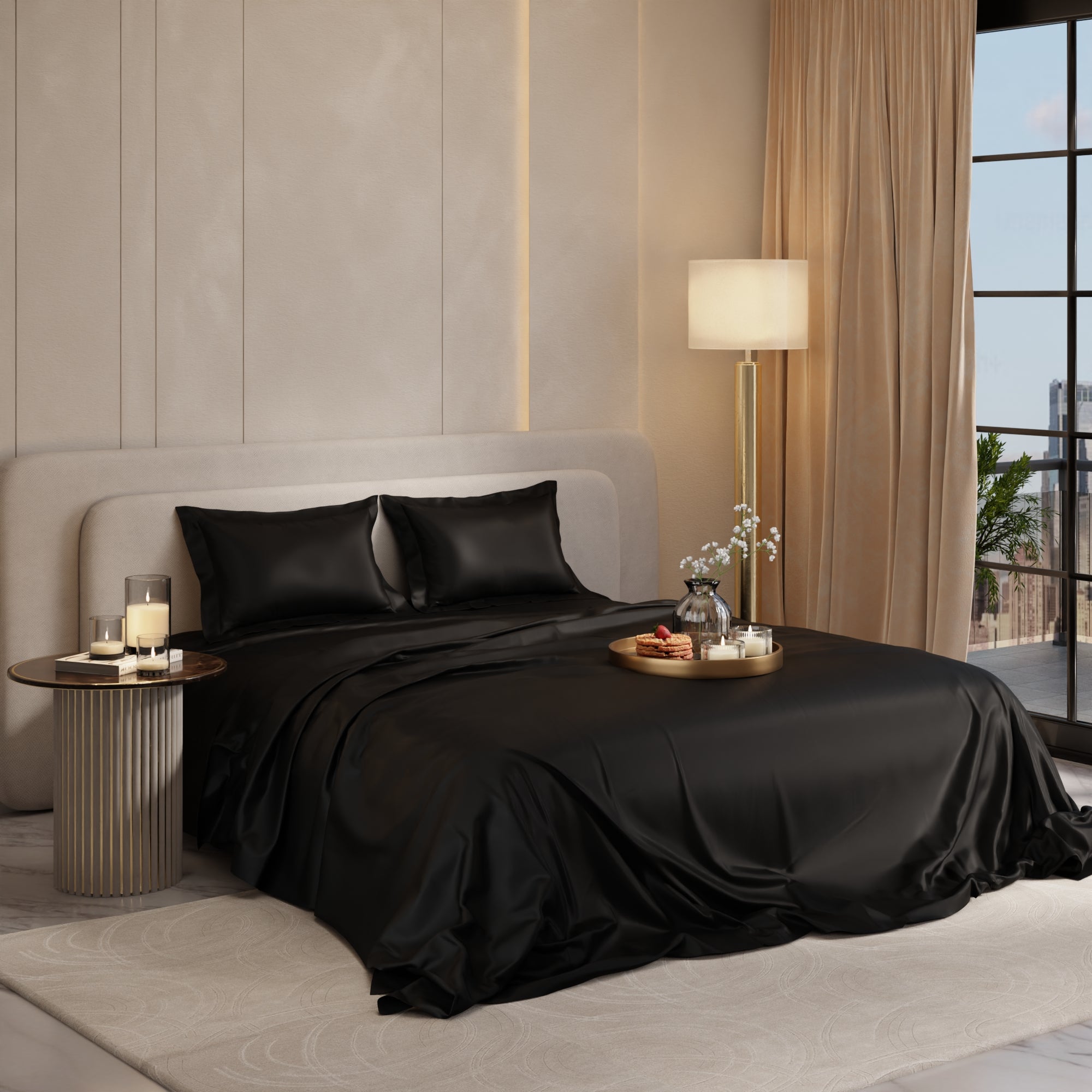 Midnight Black Flat Bedsheet Set