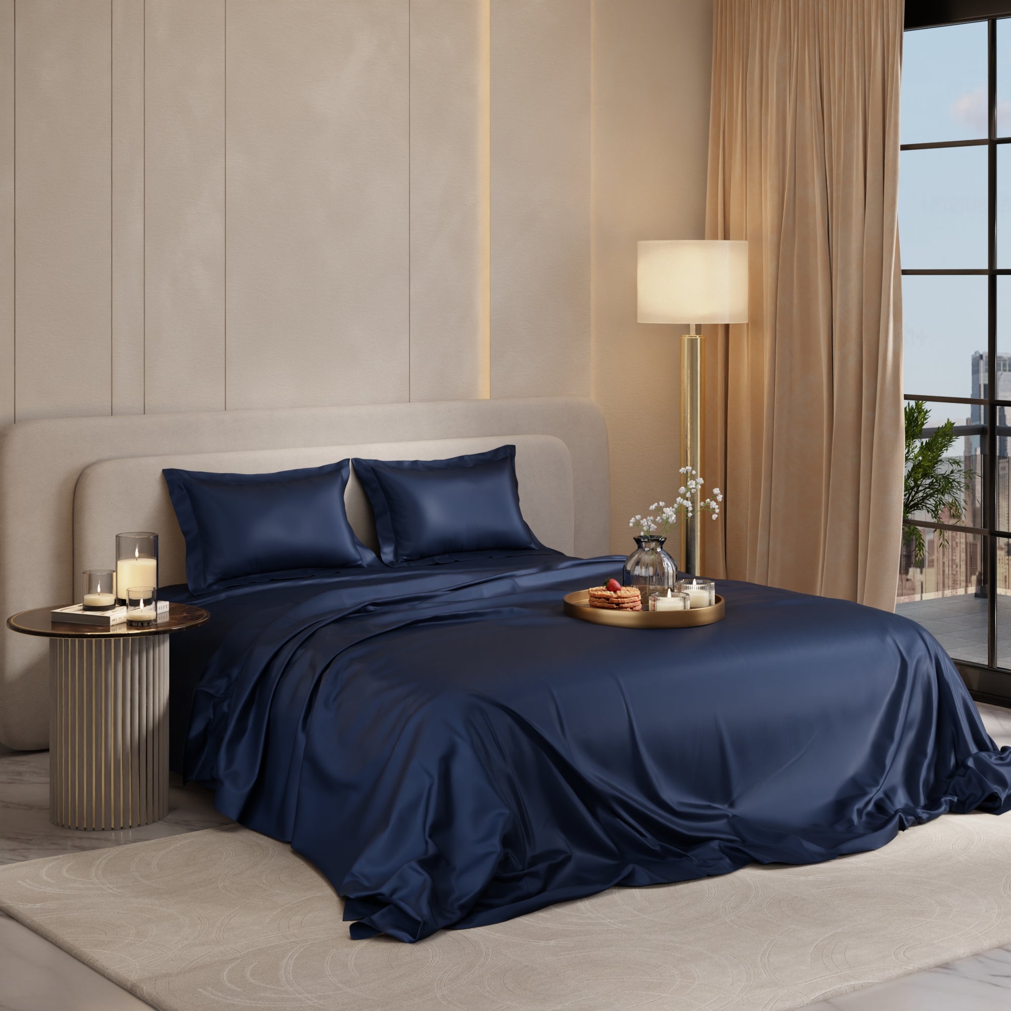 Mystique Blue Flat Bedsheet Set