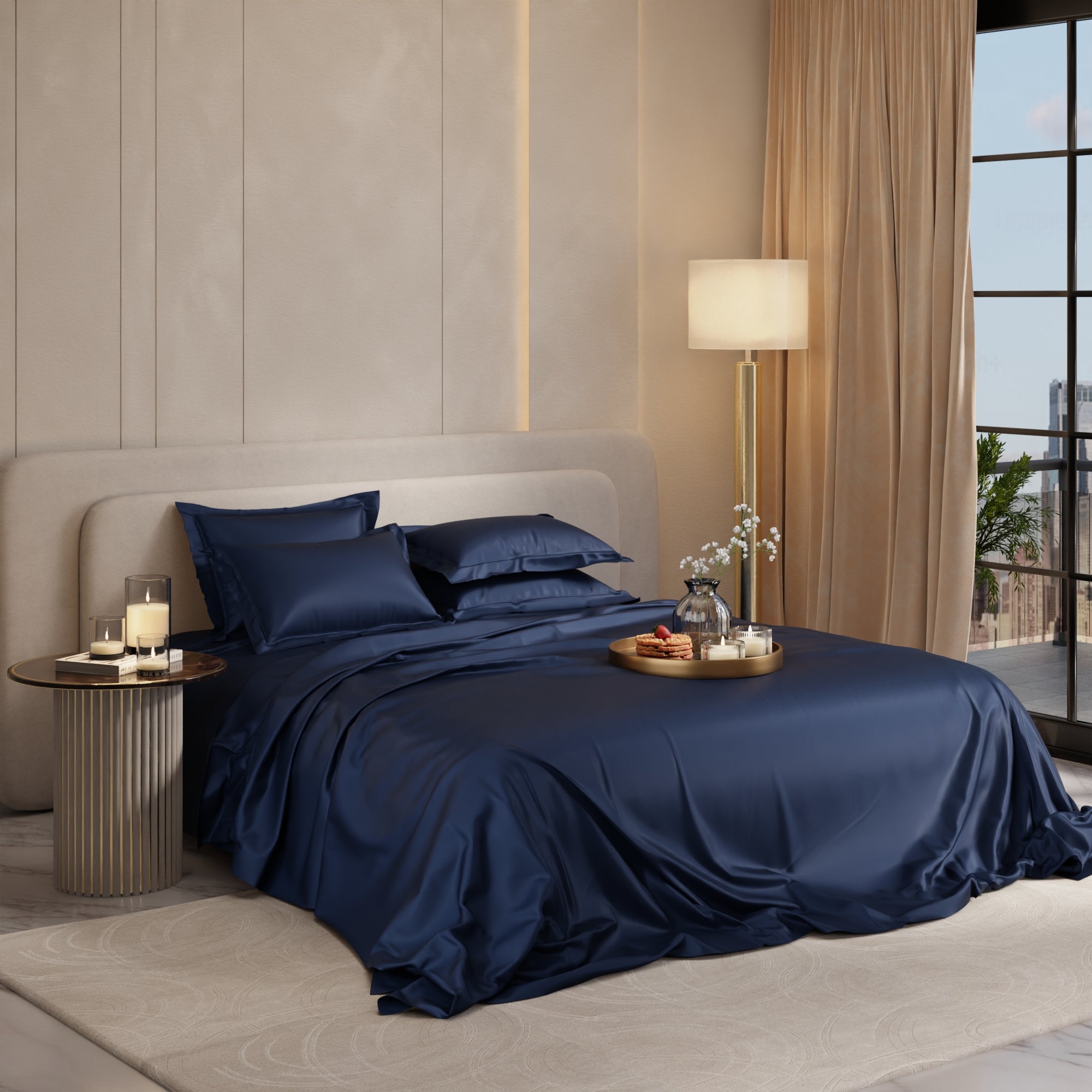 Mystique Blue Flat Bedsheet Set