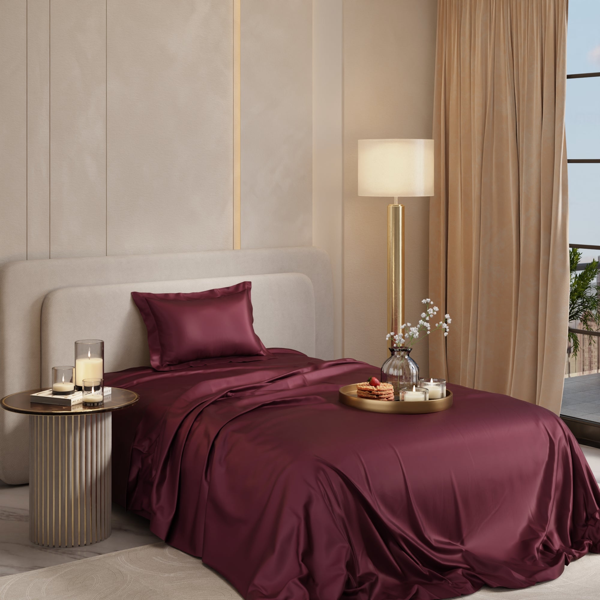 Velvet Wine Flat Bedsheet Set