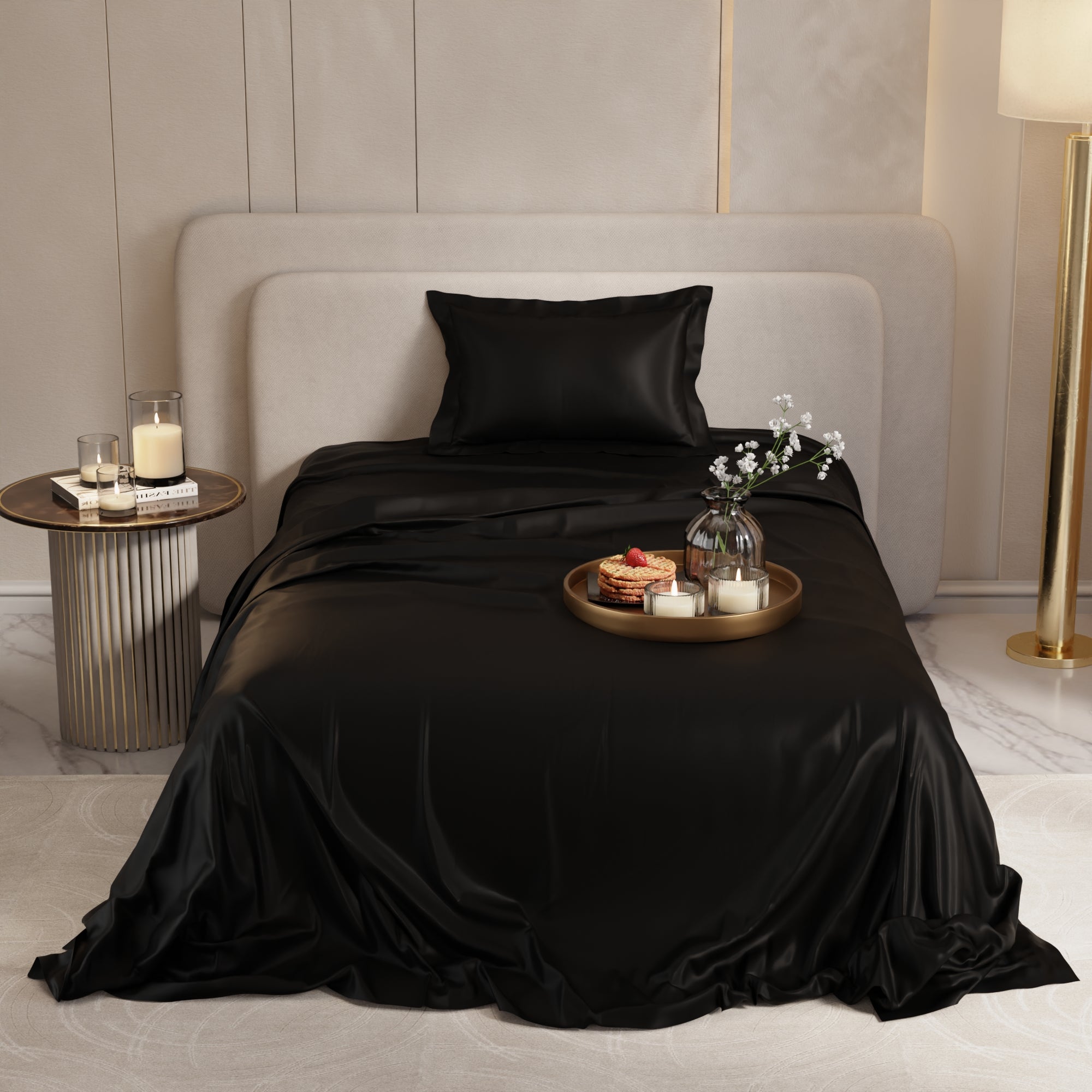 Midnight Black Flat Bedsheet Set