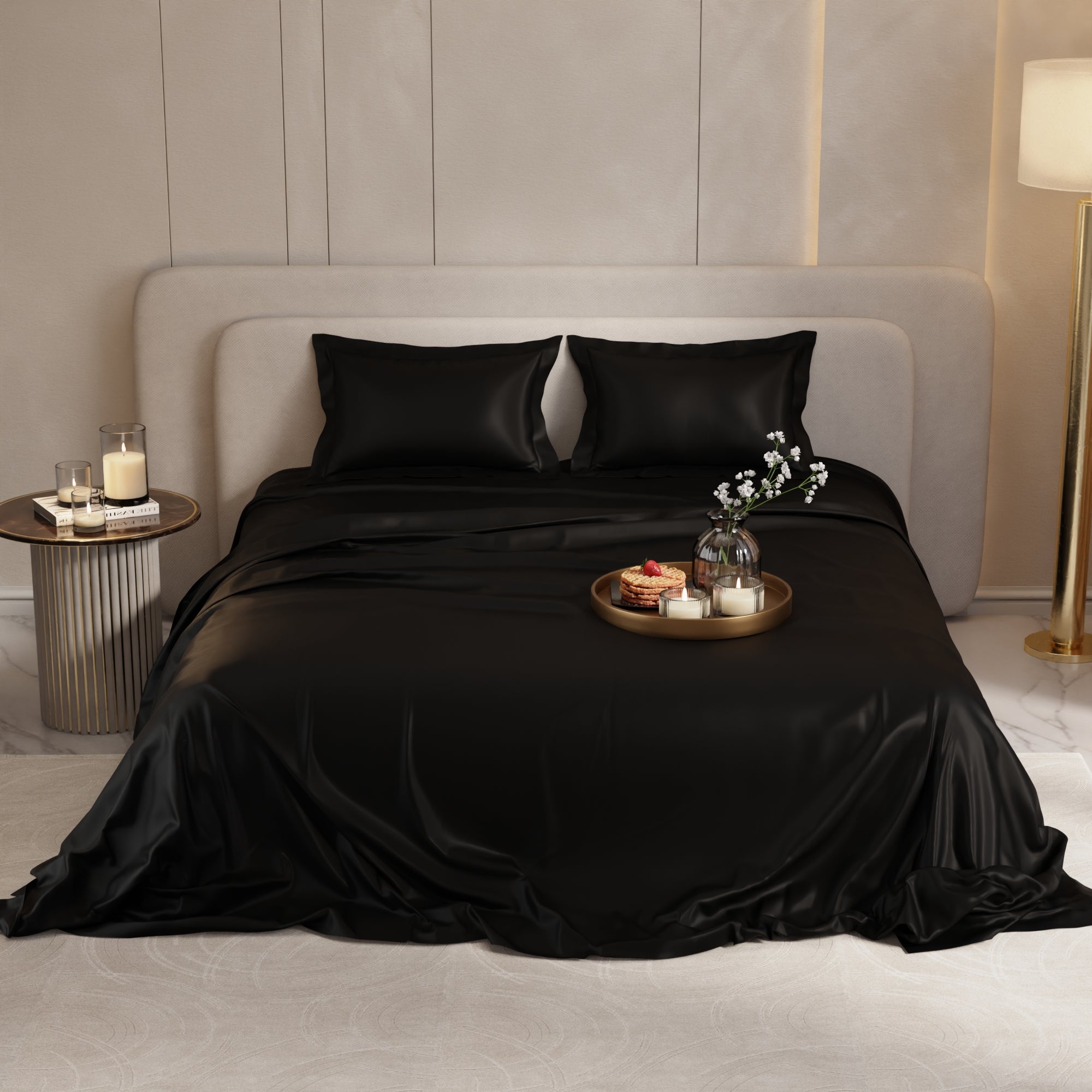 Midnight Black Flat Bedsheet Set