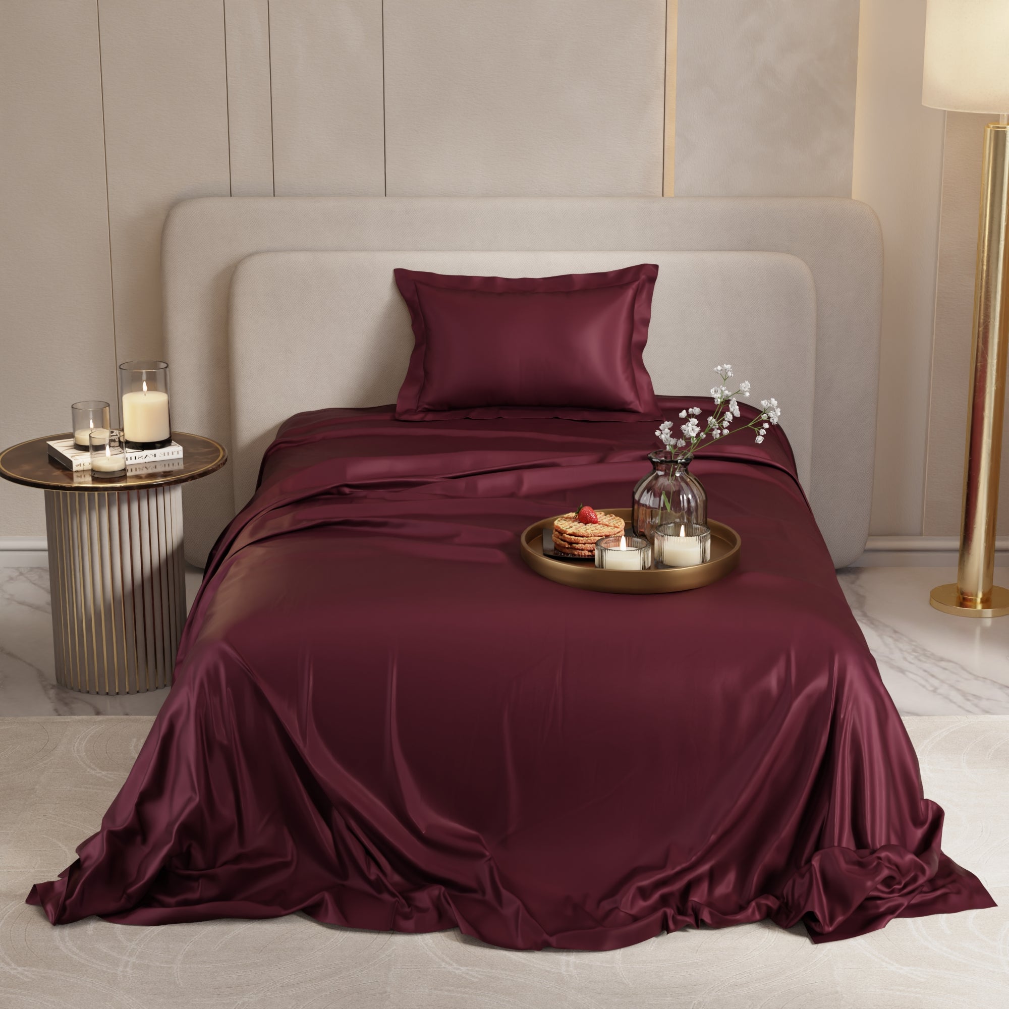 Velvet Wine Flat Bedsheet Set