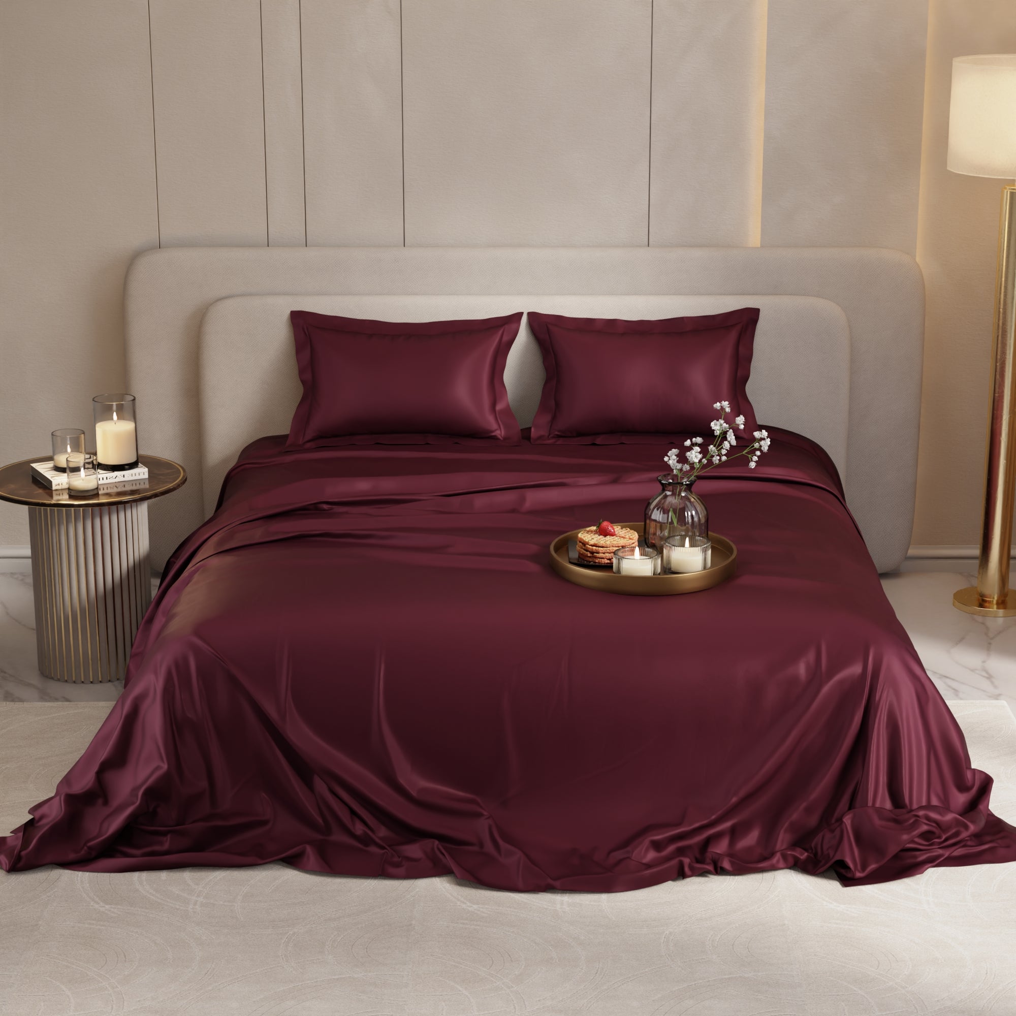 Velvet Wine Flat Bedsheet Set