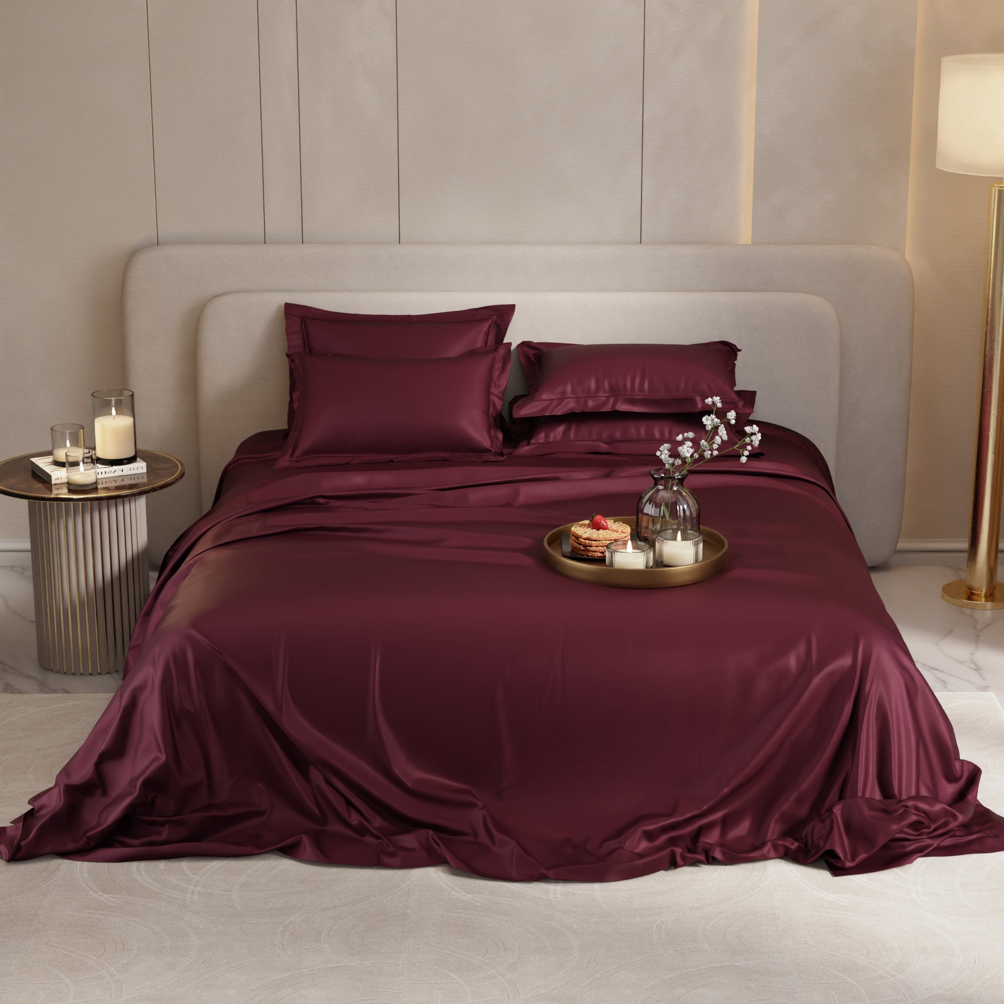 Velvet Wine Flat Bedsheet Set