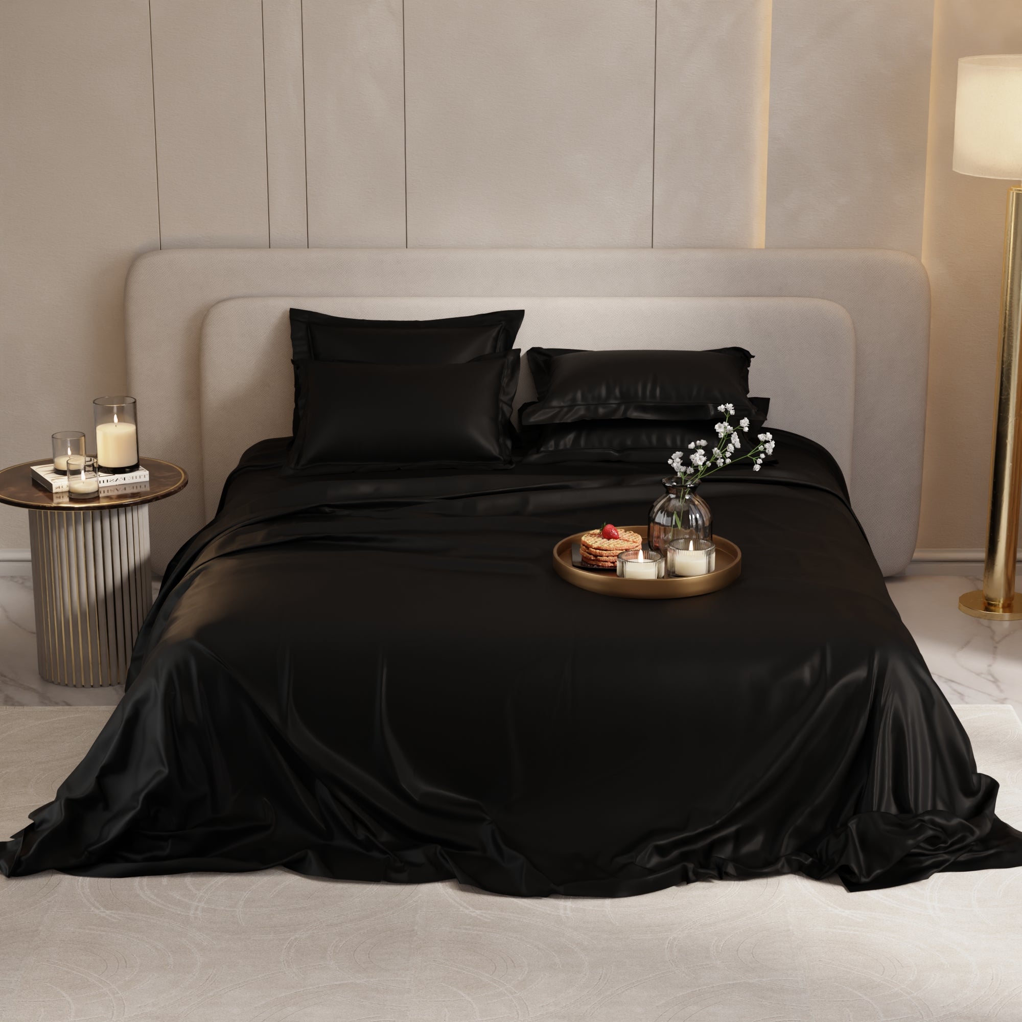 Midnight Black Flat Bedsheet Set