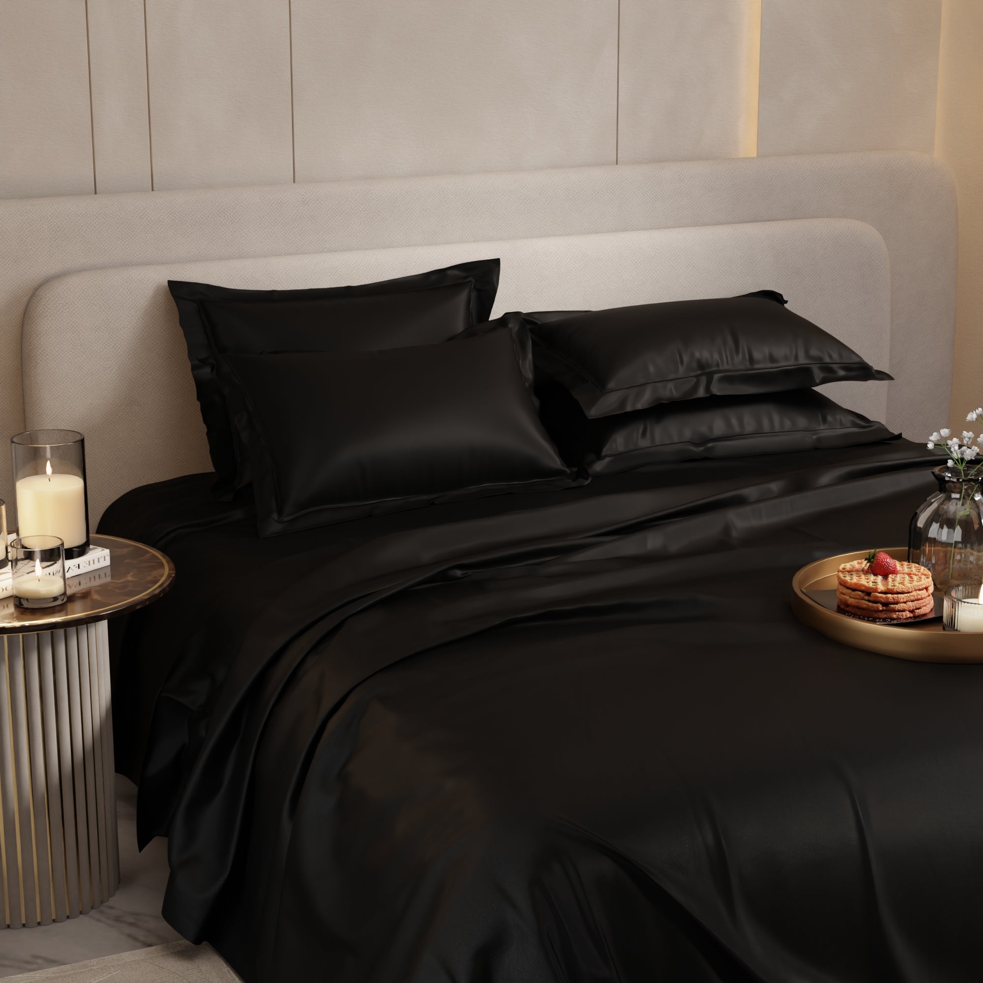 Midnight Black Flat Bedsheet Set