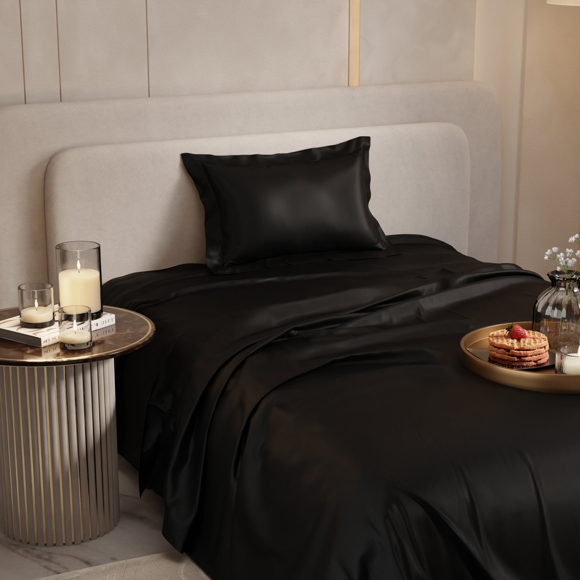 Midnight Black Flat Bedsheet Set
