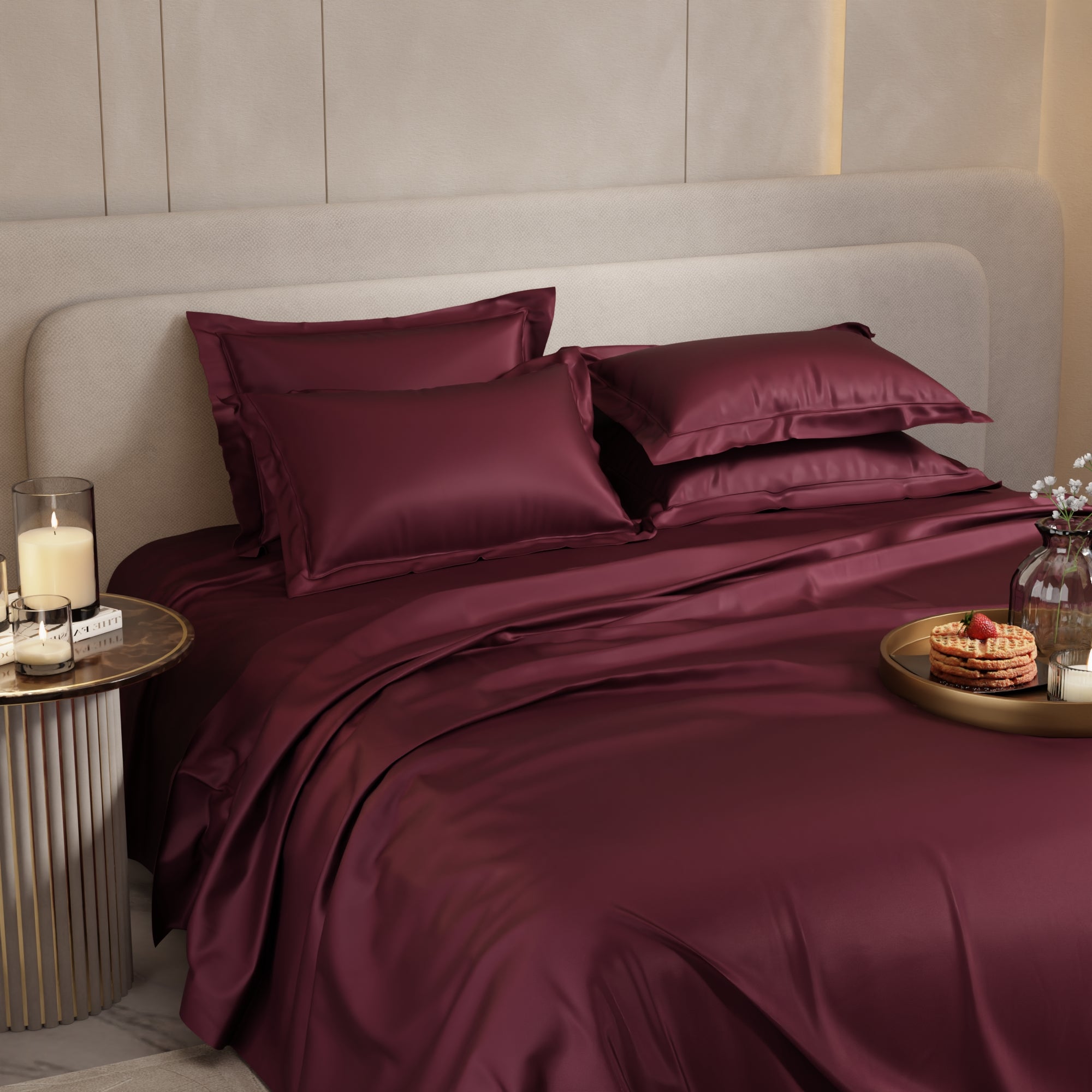 Velvet Wine Flat Bedsheet Set
