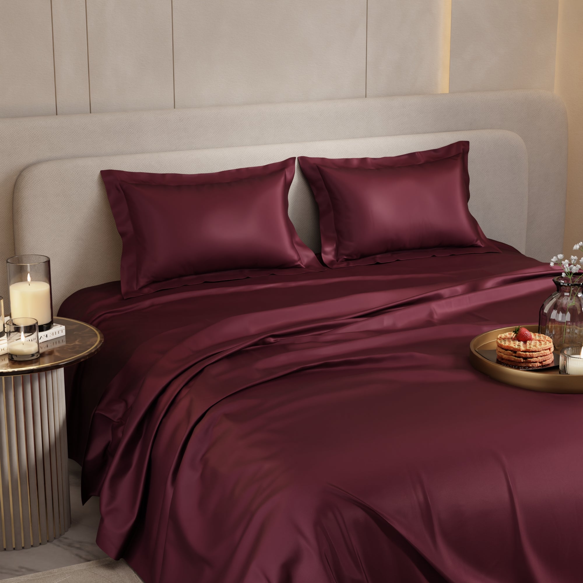 Velvet Wine Flat Bedsheet Set