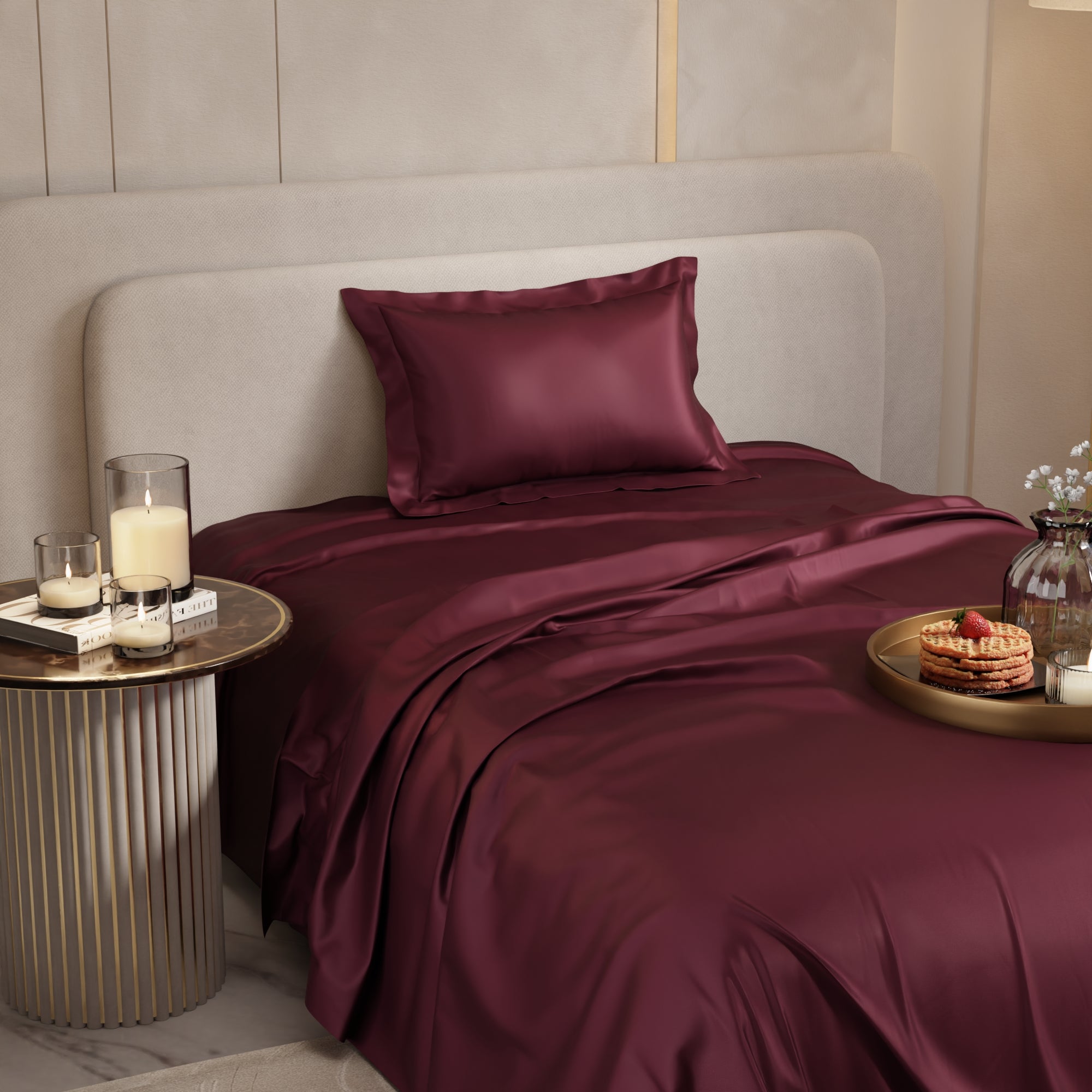 Velvet Wine Flat Bedsheet Set