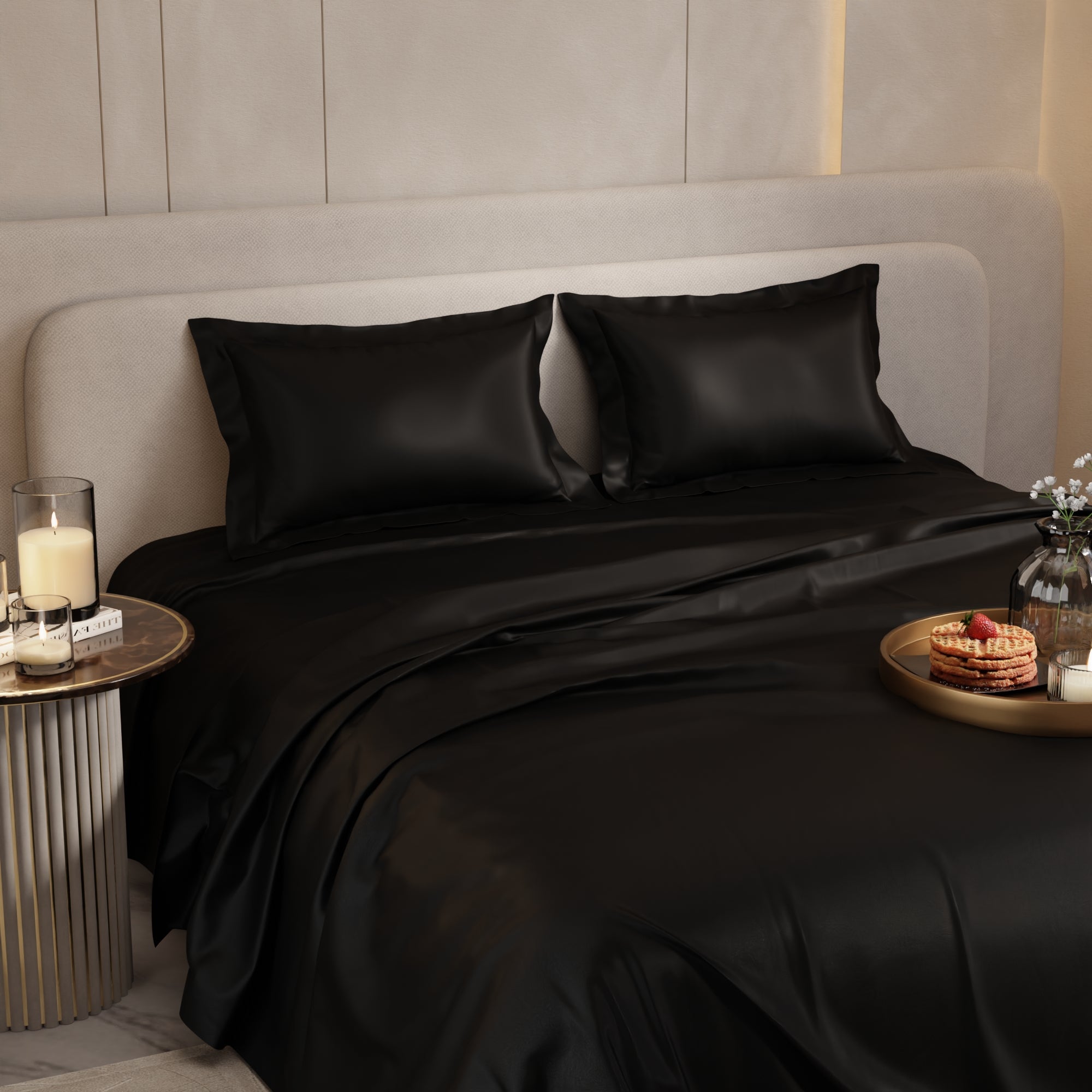 Midnight Black Flat Bedsheet Set